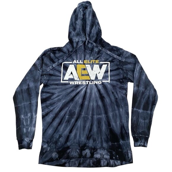 AEW All Elite Wrestling Men's DYENOMITE Tie-Dye Hoodie WWE NXT Black Gray LARGE - Picture 1 of 6